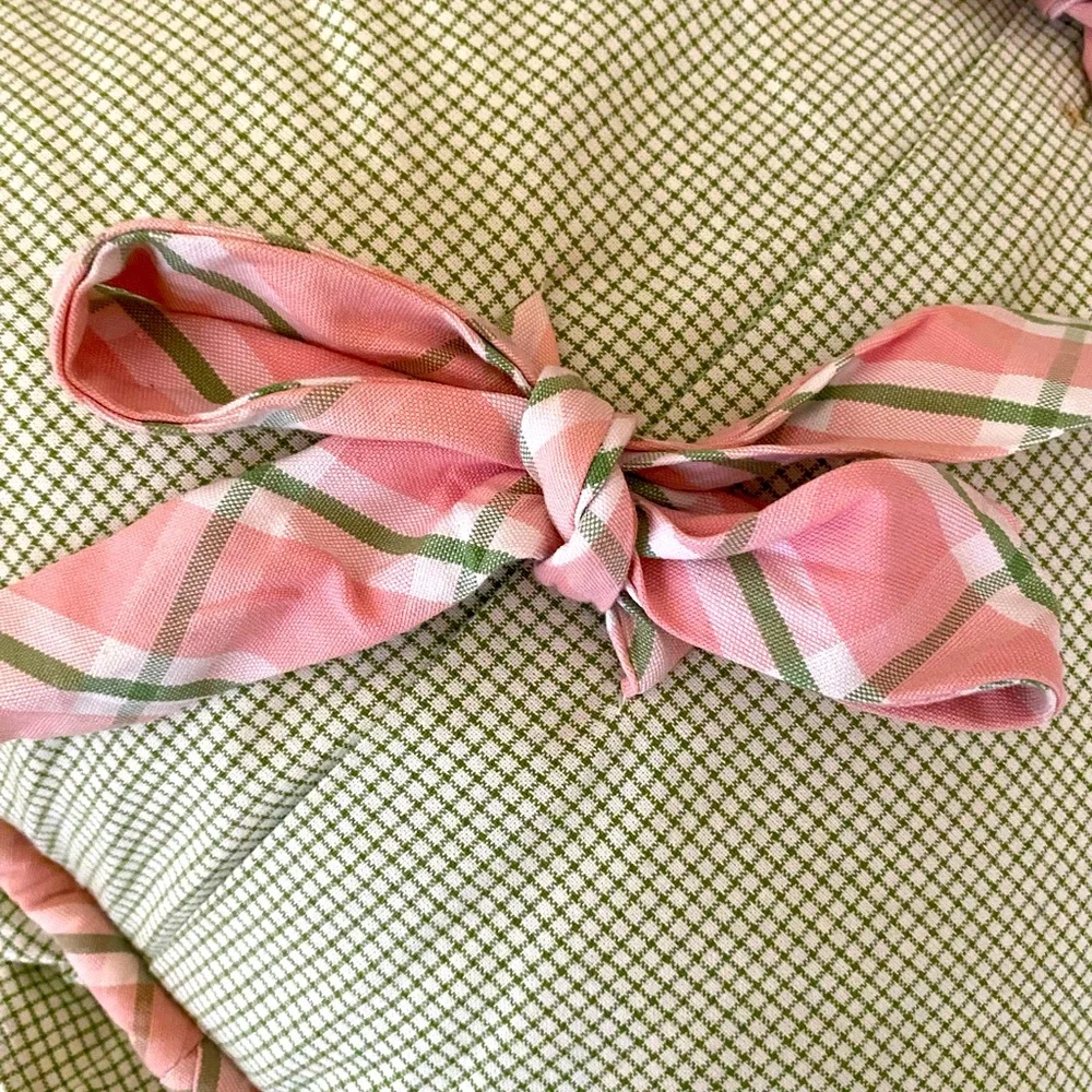 Pink & Green Piped Gingham and Plaid Pillow Sham by Luxury Designer Catfish Bite